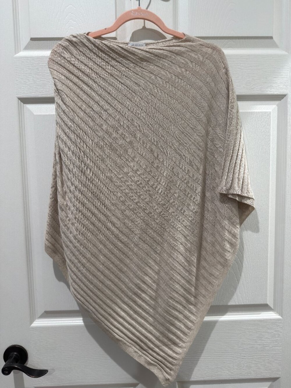 J.Jill Silk Cotton Ribbed Asymmetrical Poncho Oatmeal One Size